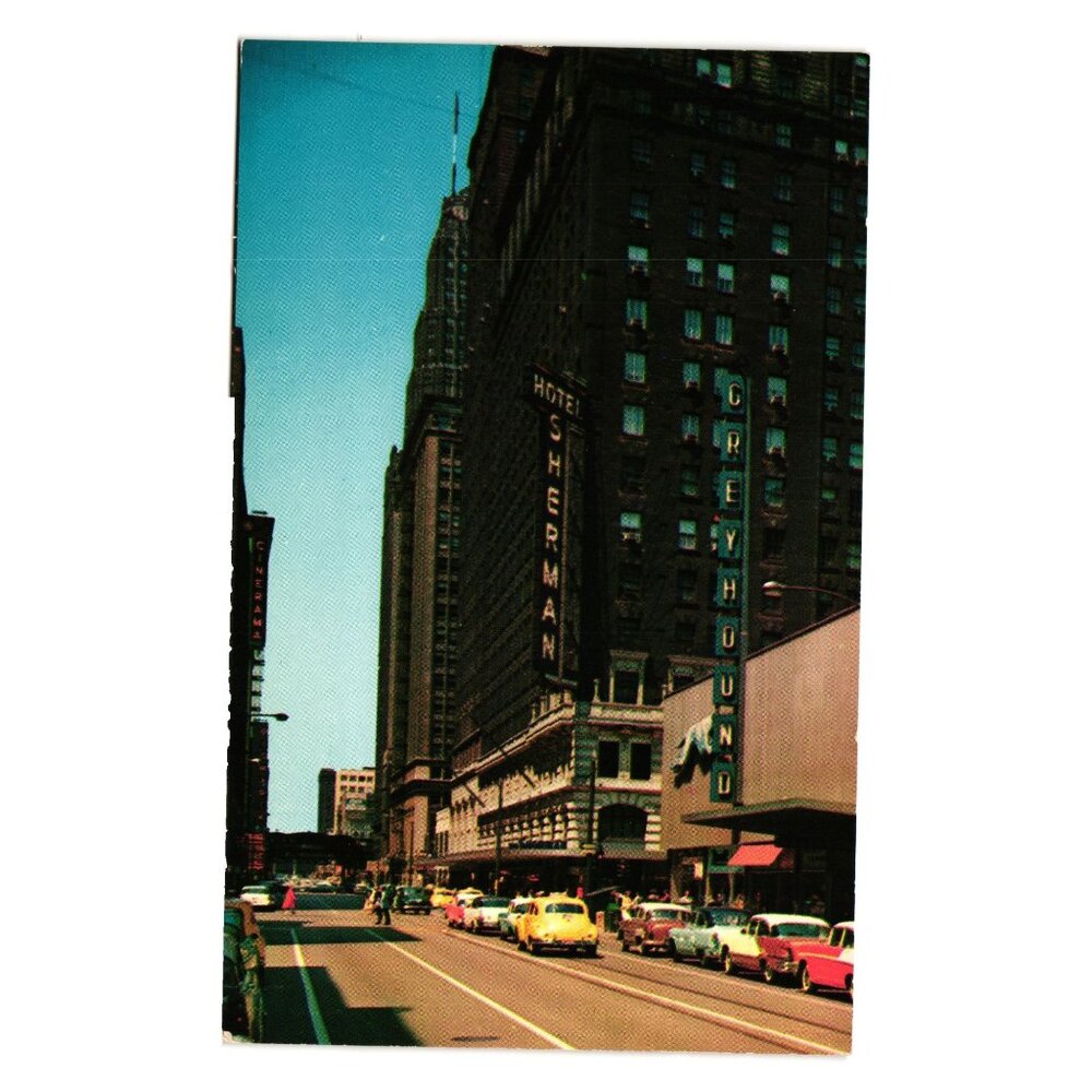 Hotel Sherman Chicago Illinois Postcard 1950s Greyhound Terminal Vintage Print